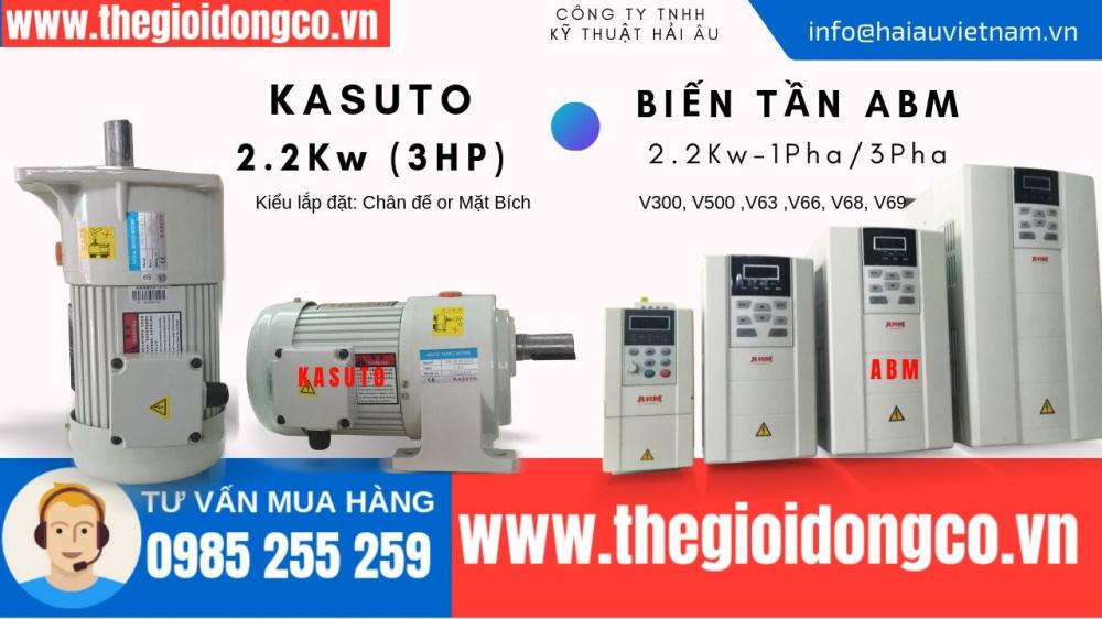 Motor giảm tốc KASUTO 2.2Kw (3HP) và Biến tần ABM 2.2Kw