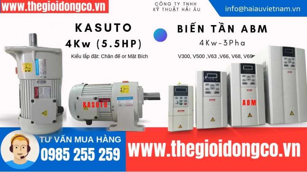 Motor giảm tốc KASUTO 4Kw (5.5HP) và Biến Tần ABM 4Kw (5.5HP)