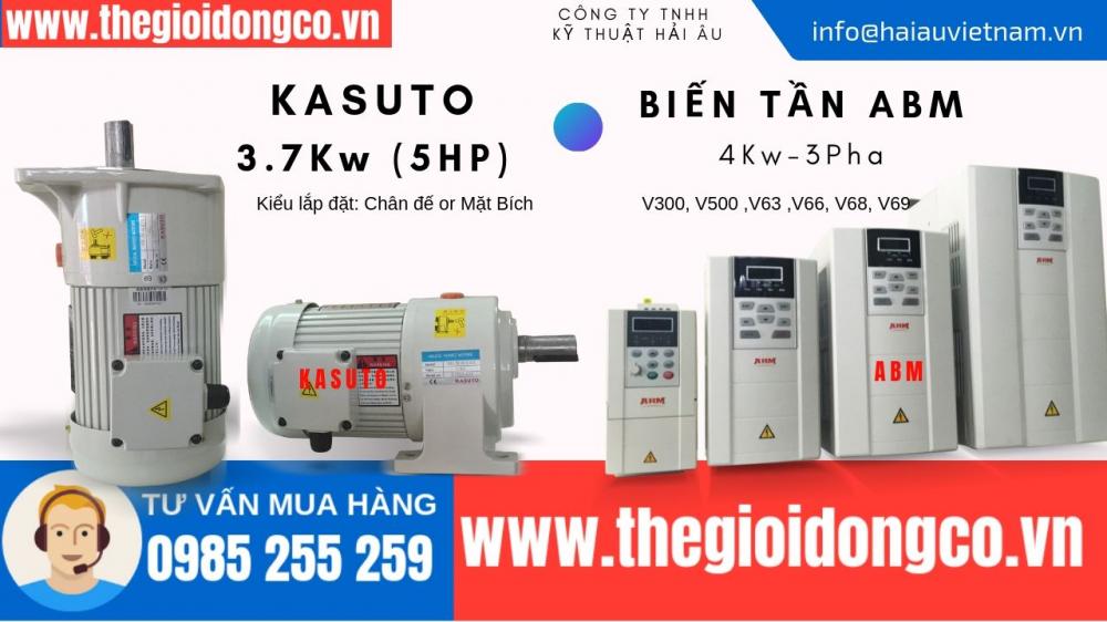 Motor giảm tốc KASUTO 3.7Kw (5HP) và Biến Tần ABM 4Kw